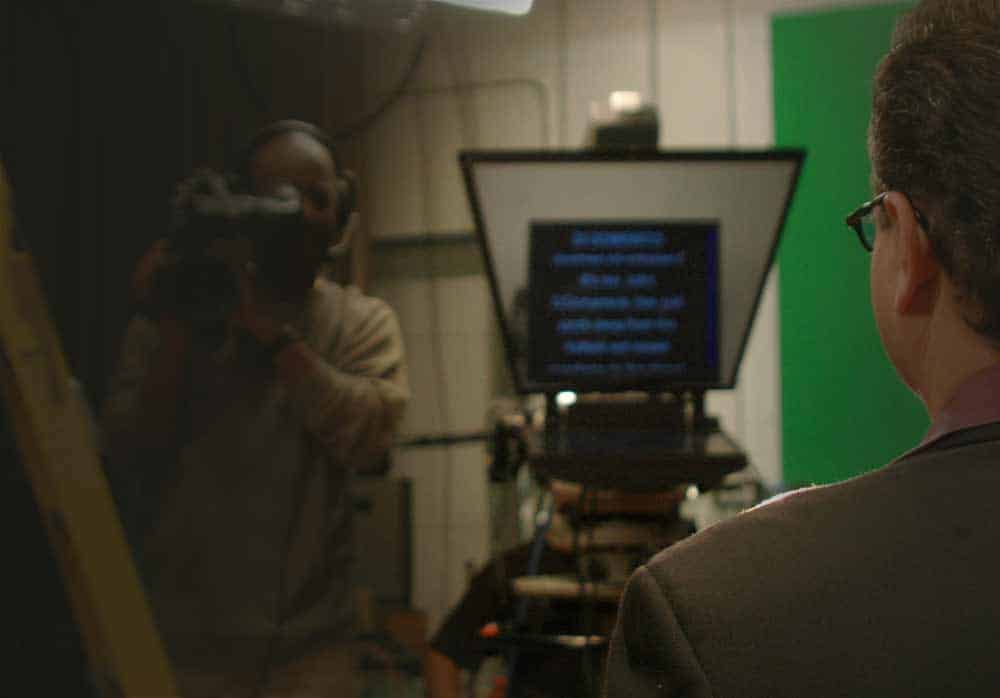 Teleprompter from the view of the talent
